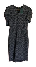 NEW Lauren Ralph Lauren Black Dress White Polka Dot Lined SS Zip No Belt