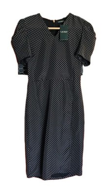 NEW Lauren Ralph Lauren Black Dress White Polka Dot Lined SS Zip No Belt |  eBay