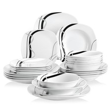 VEWEET FIONA White Porcelain Dinnerware Set Striped Tableware Service for 4/6