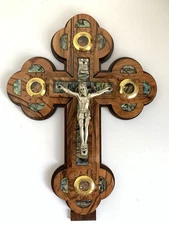Olive Wood Cross Jerusalem Mother of Pearl shell Holy Land Crucifix Relics Jesus