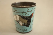 Vintage Sterling Silver Shot Glass Jigger .925 Painted Perched Bird 43 grams