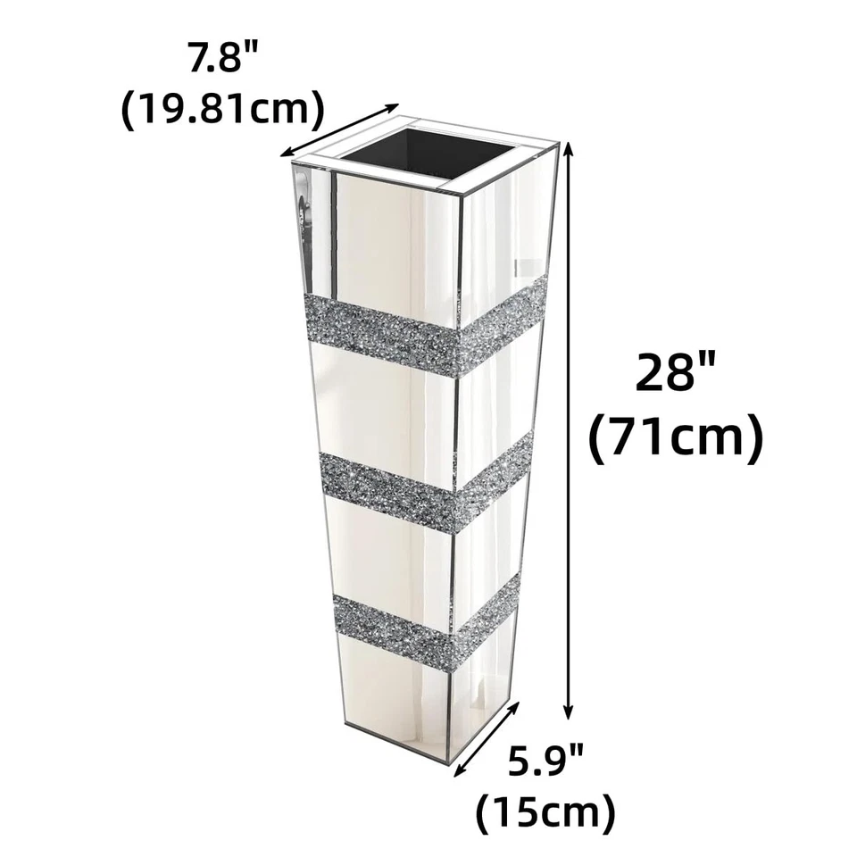 Jarrón grande de piso alto espejado 28" florero de piso de diamante triturado, decoración plateada... Foto 4 de 4