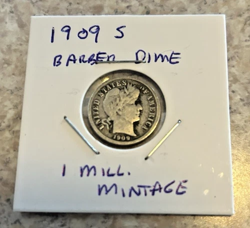 1909 S Barber Dime 10 U.S. 90% Silver San Francisco Mint