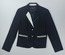 Jones New York Black Blazer/Jacket Red Collar Accent Zip Pocket Size 4