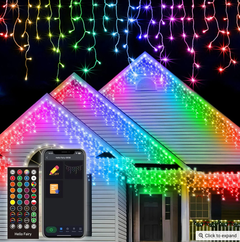66FT Icicle598 Led Christmas Holiday Decor String RGB Lights APP&Remote controll