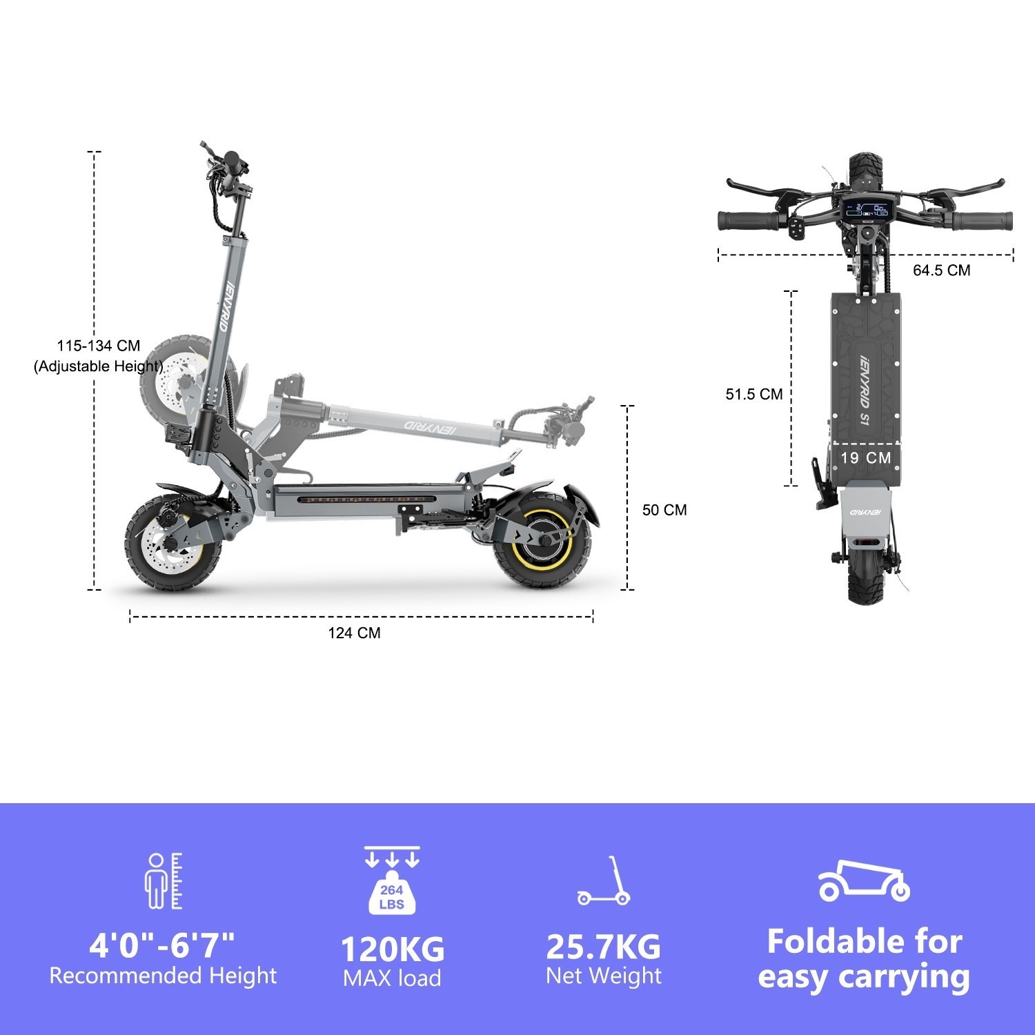 IENYRID S1 Electric Scooter 800W Motor 48V 15Ah  10" Folding Off-road EScooter