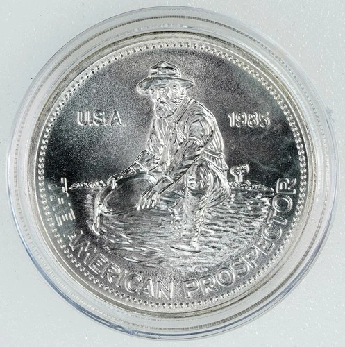 1985 Engelhard 1 oz Silver American Prospector Eagle Back .999 Fine Round