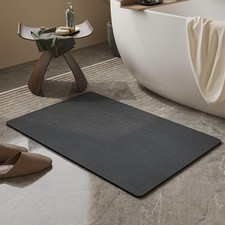 Bath Mat Ultra Absorbent Quick Dry Non Slip Thin Rug Fit Under Door Black 16x24