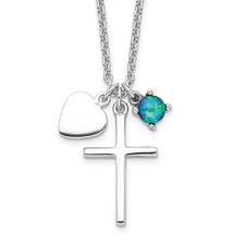 Sterling Silver Blue Opal Cross Necklace Pendant for Men Women Religious Charm