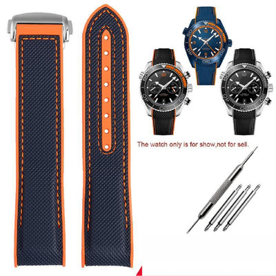 20 21 22mm For Omega Seamaster Planet Ocean Orange Blue Rubber WatchBand Strap