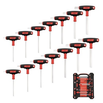 C&T 14-Piece T-Handle Allen Wrench Set, Metric & SAE, Long Arm Hex Keys with Sto