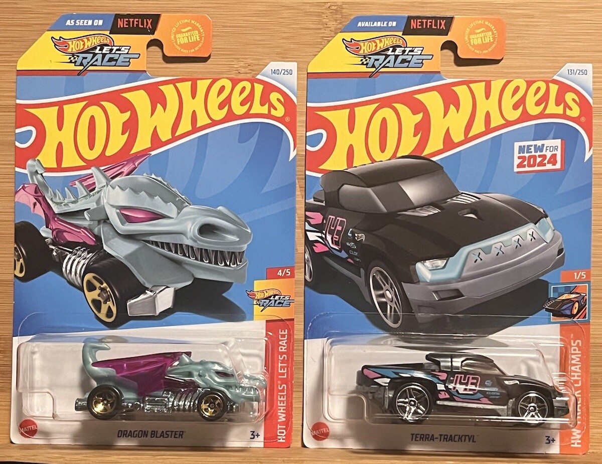 Hot Wheels Let's Race 2024 Dragon Blaster Blue And Terra-Tracktyl