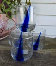 NEW Set of 4 Crisa by LIBBEY COBALT SWIRL 3⅝" Rock Glasses * Low Ball WEIGHTED 
