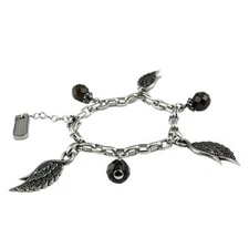 wing Charms Bracelet single angel wing Smoke Quartz Bracelet stainless steel