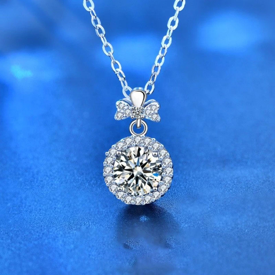 Ciondolo TONDO MOISSANITE in argento sterling 925 VINTAGE collana moda... - Immagine 2 di 4