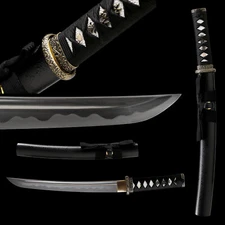 20'' Black Tanto Handmade Japanese Short Sword Damascus Steel Sharp Blade