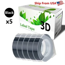 5 Black Rolls Label Tape for Dymo 3D 9mm x 3m Embossing Label Maker Tape 3/8"