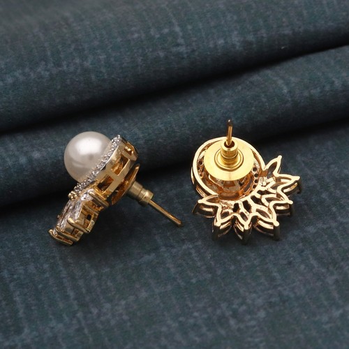 Aretes florales de perlas y marquesa con circonitas cúbicas para mujer - Imagen 3 de 4