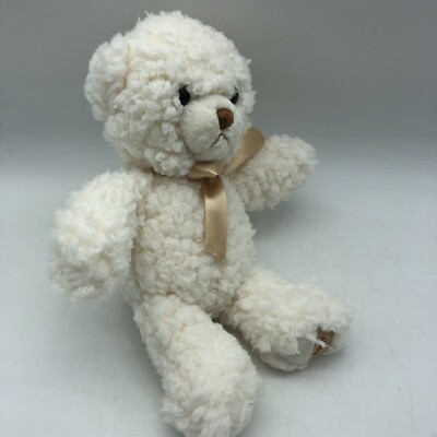 Aurora World Ashford 12''  Bear Plush Stuffed Animal White Gold  Ribbon 2016.