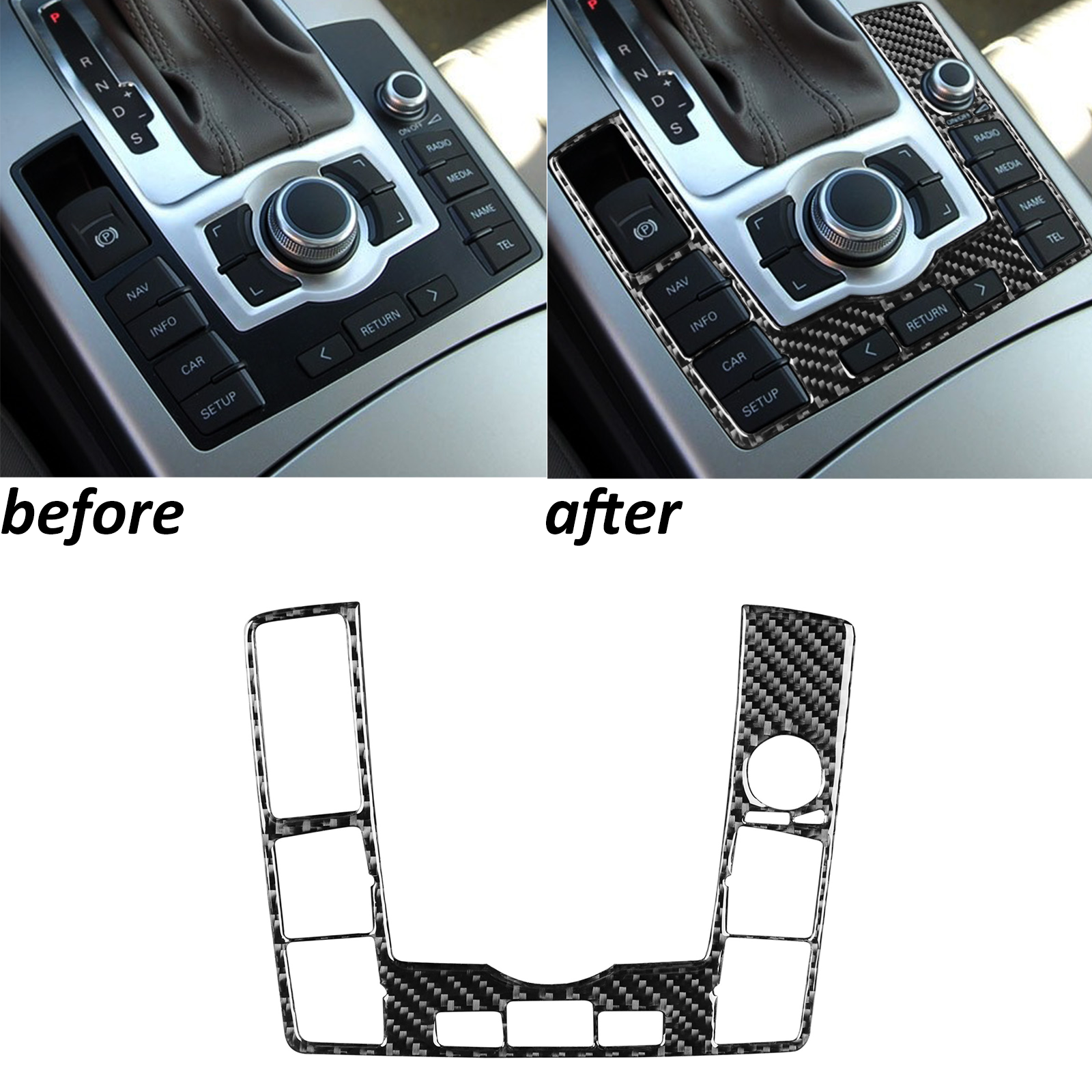 Real Carbon Fiber Console Multimedia Button Frame Trim For Audi A6 S6 C6 2005-11