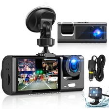 3 Lens Car DVR Dash Cam 1080P Front/Inside/Rear Camera Video Recorder G-Sensor