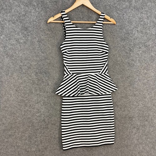 Dotti Womens Dress Size 6 White Striped Sleeveless Pencil Bodycon Stretch 23114 - Picture 4 of 12