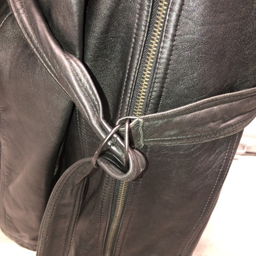 VINTAGE MIDWAY LEATHER Jacket Black Leather Lined w/ Belt Size Large Soft Long - Picture 4 of 11