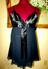 VICTORIA'S SECRET BLK BABY DOLL SHEER NEGLIGEE W SATIN BODICE  ADJUSTABLE STRAP
