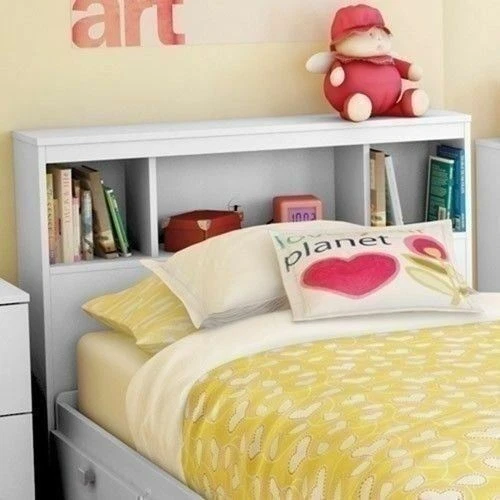 White Wooden Twin Full Size Bookcase Headboard Storage Shelves Bedroom Furniture - Image 2 of 4