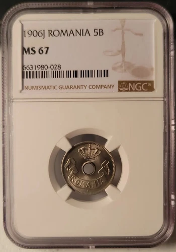 Romania 1906-J 5 Bani NGC MS 67 Hamburg Carol I Romanian Coin MS67 1906J