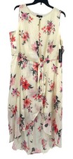 Luxology Women's Floral Midi Dress Sleeveless Keyhole Tie-Waist Lined Sz 2X NWT