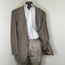 Haggar Mens 40L 44" Blazer Sport Coat Suit Jacket Beige Brown Houndstooth 2 Btn