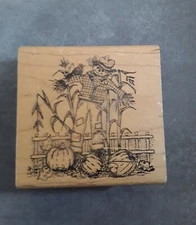 Scarecrow with Pumpkins and Corn Rubber  Stamp  Embossing Arts Sweet Home OR