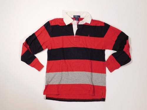 POLO BY RALPH LAUREN Boys Blue Red Gray Striped Cotton White Collar Long Slee... - Picture 2 of 5