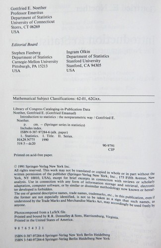 Introduction To Statistics The Nonparametric Way Noether Mathematics Springer - Picture 3 of 13