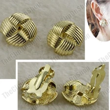 CLIP ON 20mm texture GOLD FASHION EARRINGS vintage style 80s KNOT CHUNKY CLIPS