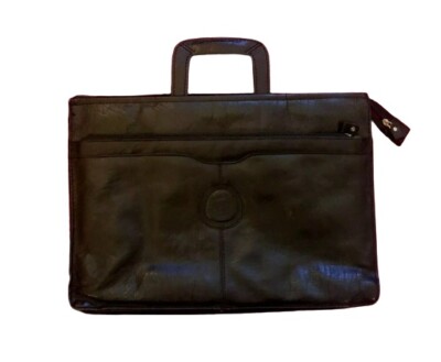 VINTAGE BLACK LEATHER MESSENGER BAG BY OGGI DOMANI 41CM X 30 CM
