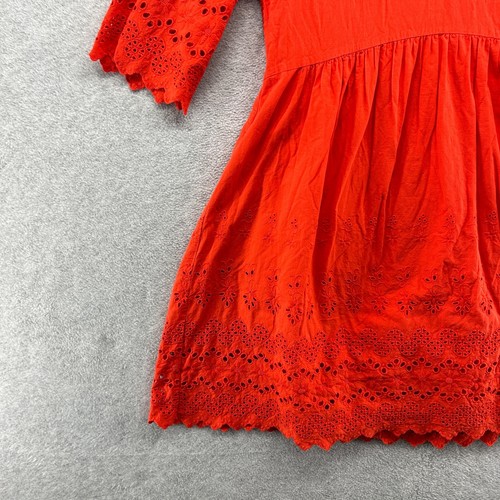 Madewell Dress Womens Size 2 Red Fit Flare Knee Short Sleeve Lace Overlay V Neck - Picture 2 of 11