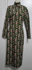 Zara Green Geometric Printed High Neck Dress Front Slit Long Sleeve Size XS