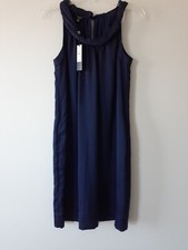 NWT Talbots Navy Blue Twisted Neck Sleeveless Shift Dress with Pockets Size 6