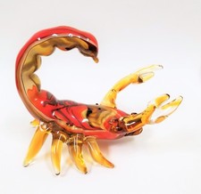 ART GLASS MURANO STYLE RED+AMBER+BROWN GLITTERS,SCORPION FIGURINE, PAPERWEIGHT