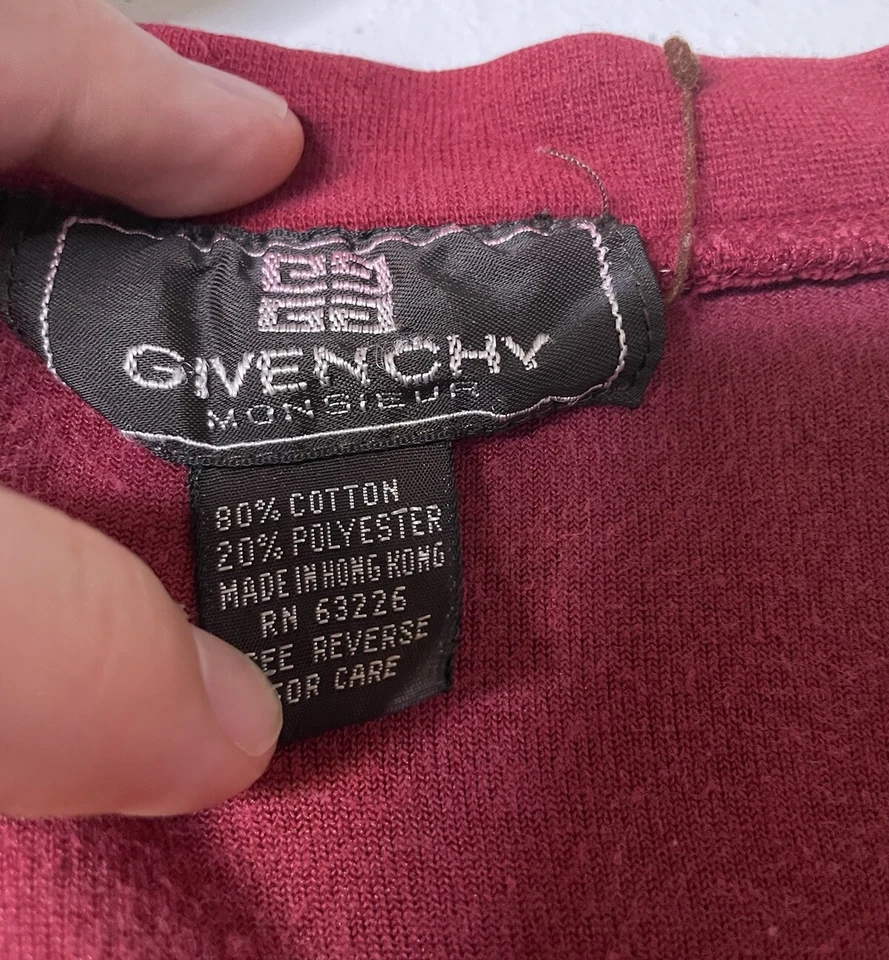 Camisa vintage de terciopelo rojo Givenchy cuello en V manga larga bolsillos en el pecho Foto 4 de 4