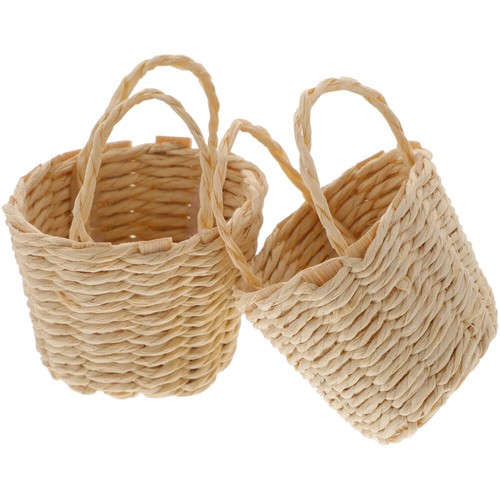 2 Pcs Mini Basket Micro Scene Baby Miniature Storage Hand Woven Flower - Picture 2 of 12