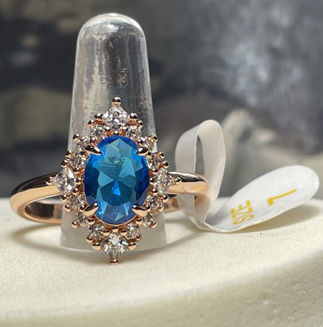 Ring Bomb Party 3848 Lab Created Ice Blue Sapphire Rose Gold size 6