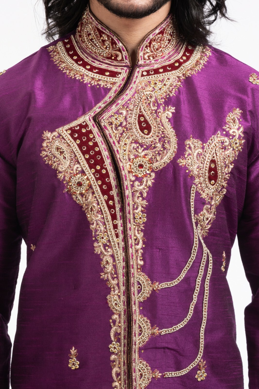 как выглядит itailorman Design Indian Ethnic Purple Kurta Churidar for Men 2pc фото