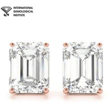 D/VS Lab Grown IGI Certified Emerald Cut Diamond Prong Set Stud Earring