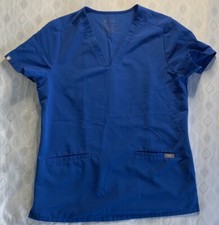 FIGS Top Scrub Womens Small Blue Technical Short Sleeve Stretch V-neck 2 Pocket