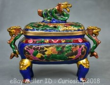 5.6" Ming Xuande Chinese Copper Enamels Dynasty Dragon censer incense burner