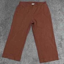 J.Jill Linen Stretch Trouser Women's Size 16 Brown Wide Leg Flat Front Casual
