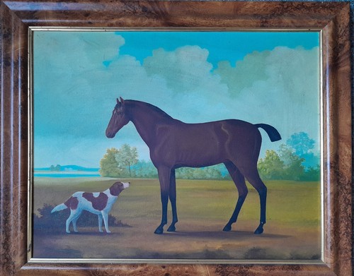 LIZZIE RICHES B. 1950 FINE OIL ON CANVAS HORSE & HOUND TRIBUTE TO GEORGE STUBBS - Picture 4 of 7